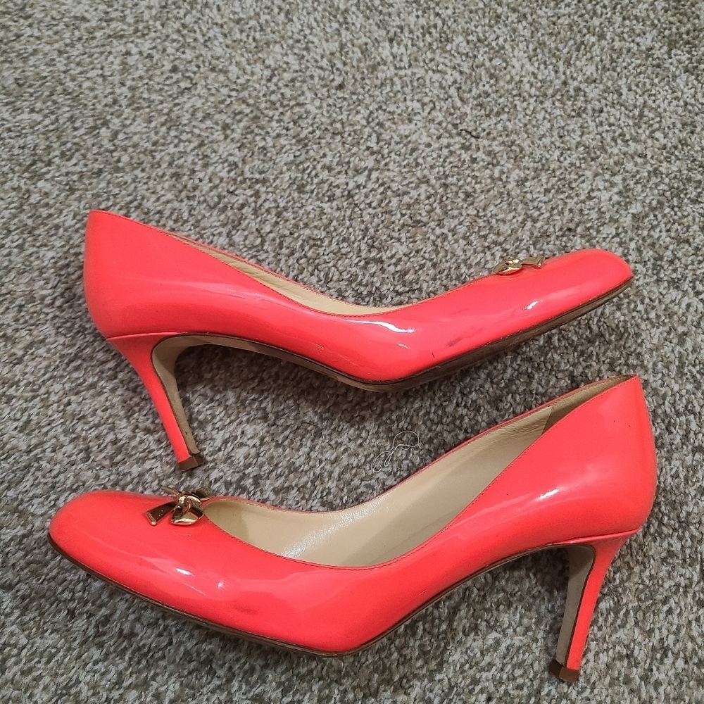 Kate Spade Catia Geranium Salmon Coral Patent Bow Barbiecore Heels Pumps - Picture 7 of 9